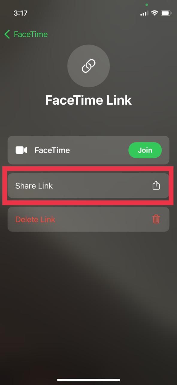 sharing face time link ios 15