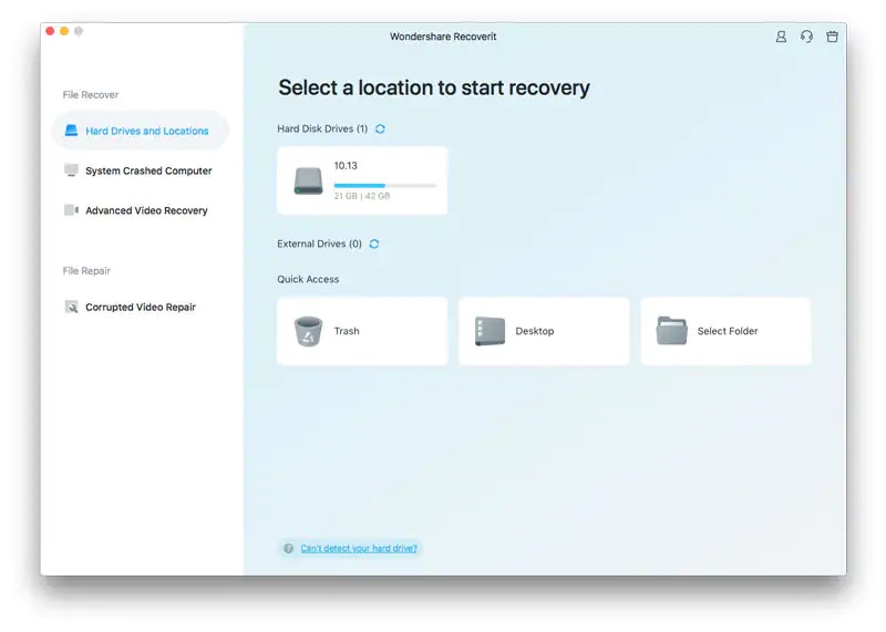 selecting location to start recovery