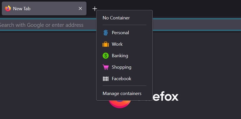 apri nuova scheda in un contenitore di firefox
