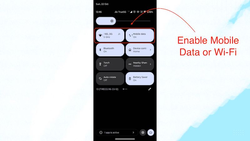 ativar dados móveis ou wi-fi