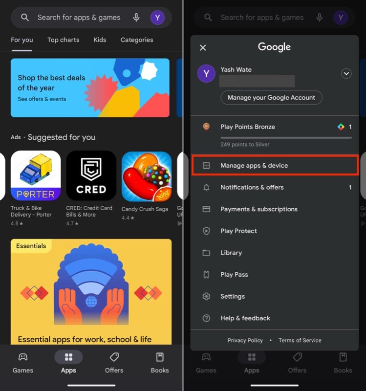 управление приложениями и устройством в play store