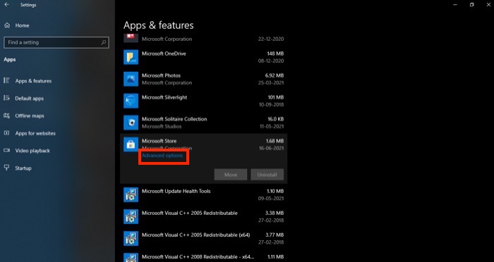 clearing microsoft store cache