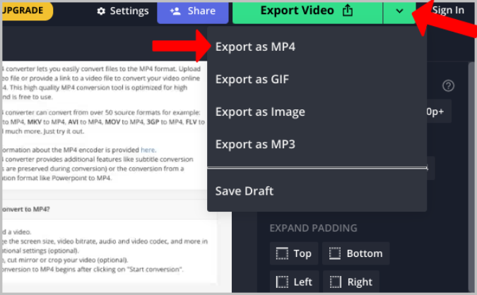 экспортировать как mp4 kapwing