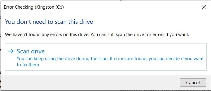 você não precisa escanear este disco chkdsk