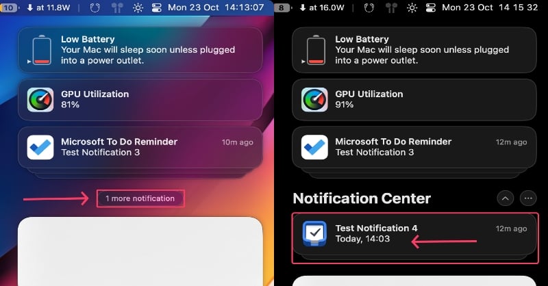 múltiplas notificações empilhadas