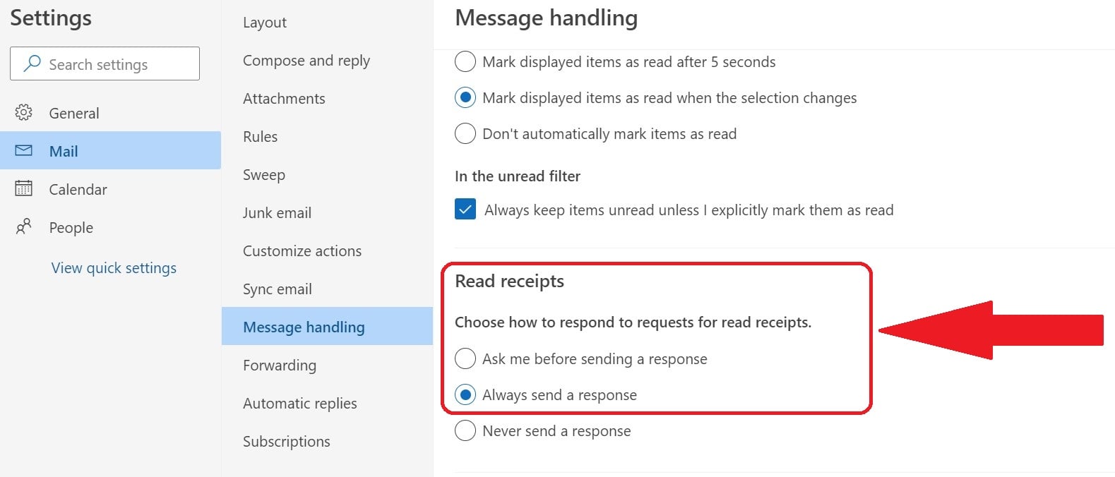 outlook web siempre enviar