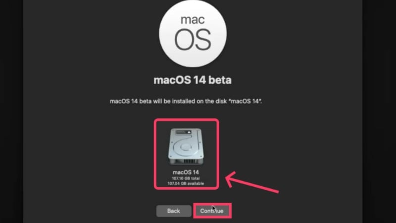sélectionner le lecteur de stockage pour installer macos