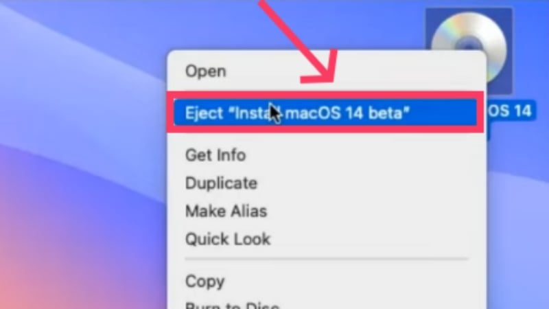 éjecter le fichier iso de macos