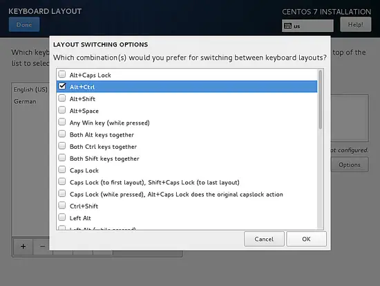 Usar Alt + Ctrl para cambiar la disposición