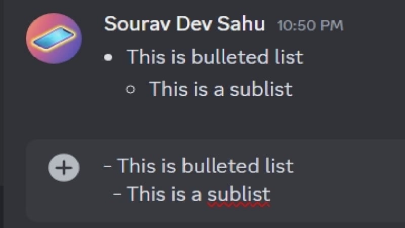 formatage de sous-liste à puces discord
