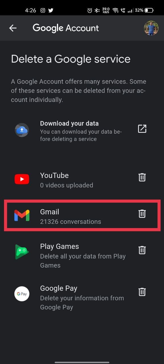corbeille compte gmail smartphone