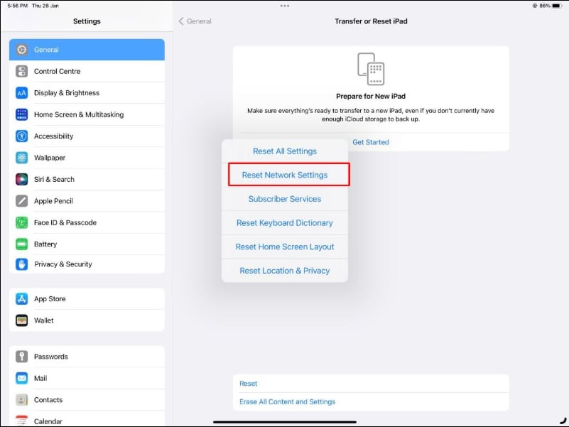 iPadのネットワーク設定をリセットする画像