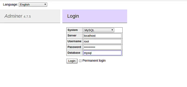 Login do Adminer
