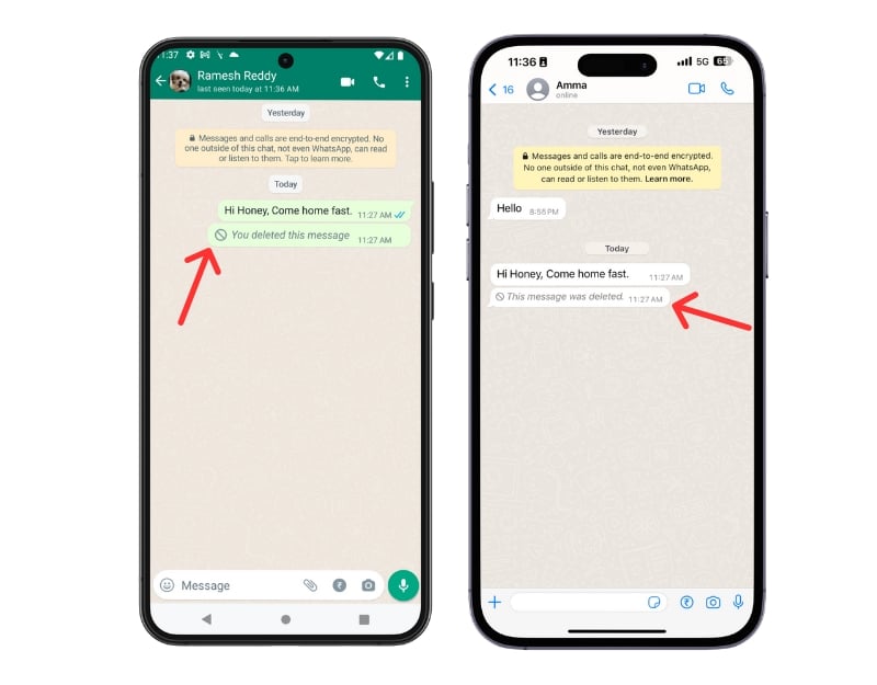 WhatsApp全員のために削除されたメッセージ