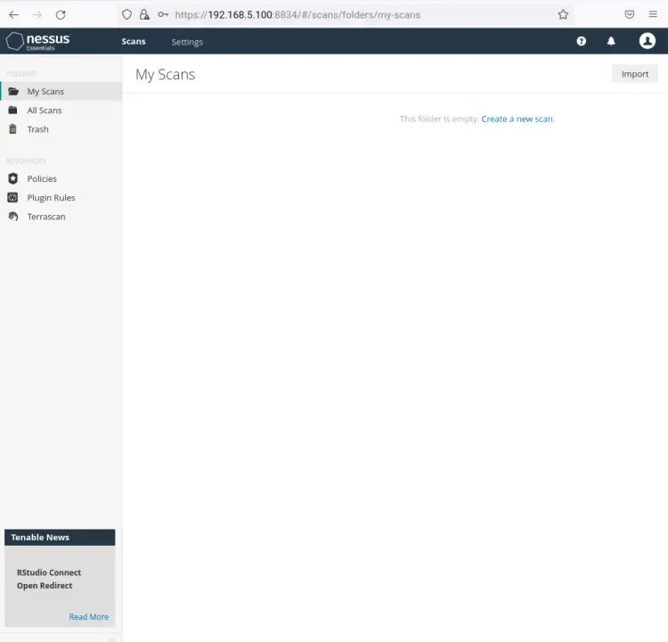 nessus dashboard