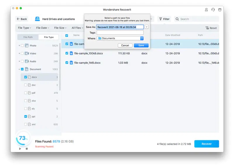 recovering lost files using standard recoverit method
