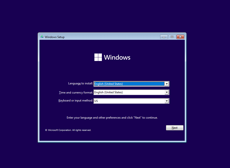 Instalação do Windows 11 - configuração de idioma