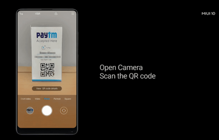 3 fonctionnalités spécifiques à l'Inde que Xiaomi ajoute à MIUI 10 - appareil photo miui10 paytm inde