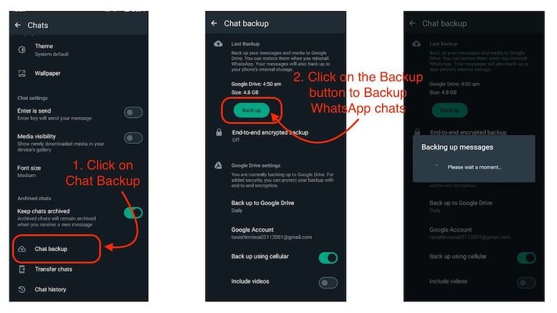 резервное копирование сообщений whatsapp вручную