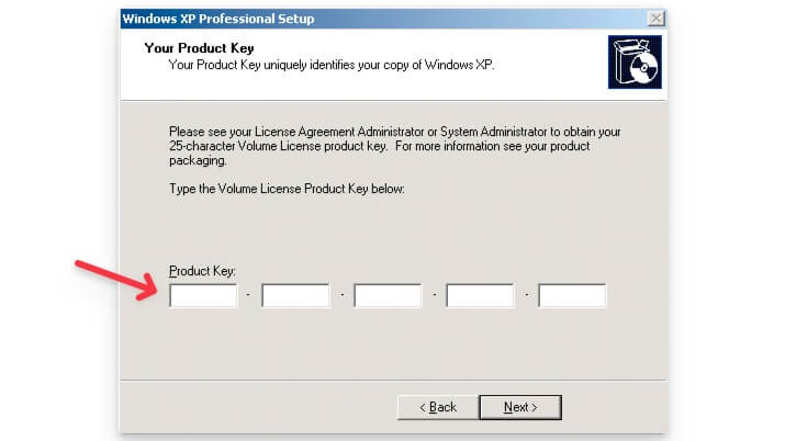 windows xpプロダクトキーを入力