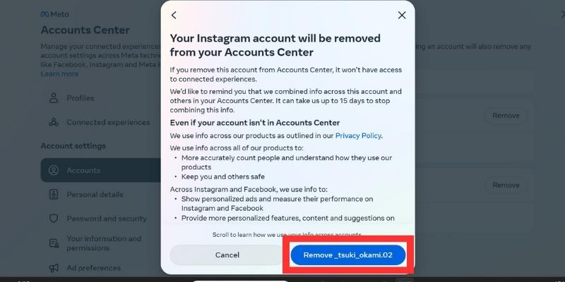 come scollegare facebook e instagram utilizzando il web di instagram 7