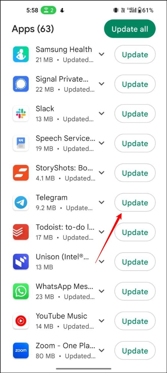 aggiornamento app telegram