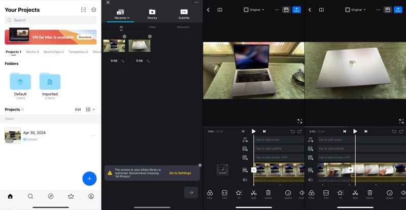 fusionando videos en un iphone usando el editor de video vn.