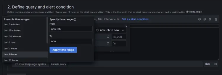Grafana Alarmzeitbereich bearbeiten