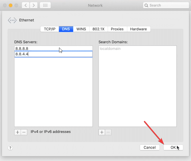 cambia dns macos