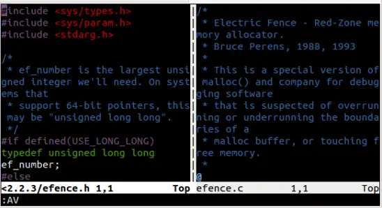 Écran de division verticale de Vim.a