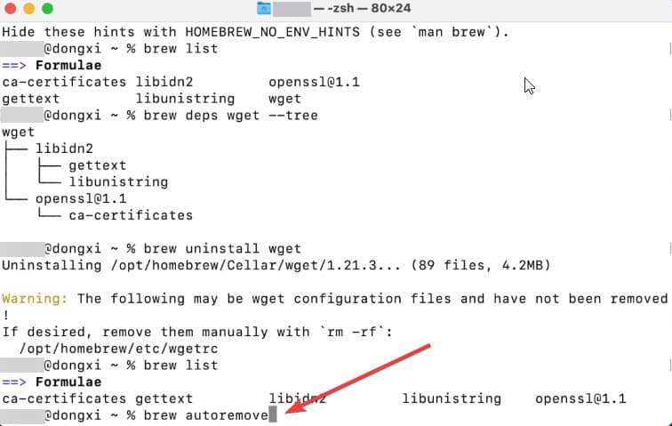 desinstalar pacotes com Homebrew