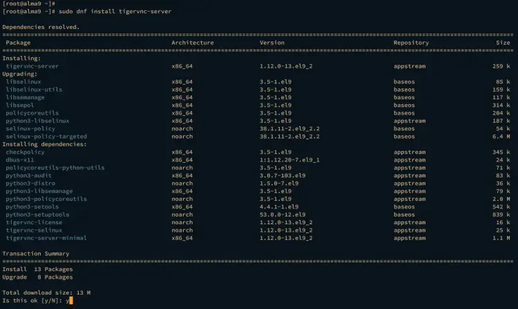 tigervncサーバーのインストール