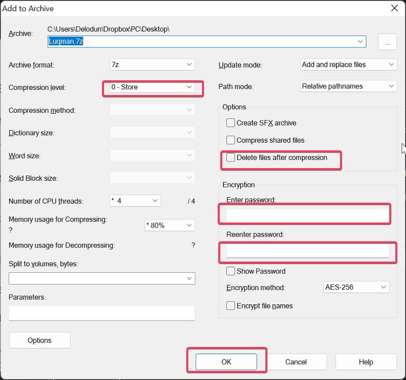 proteggere le cartelle in windows con 7zip
