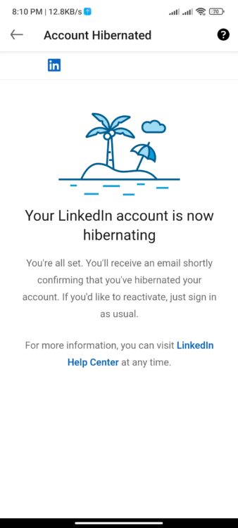 wie man ein linkedin-konto löscht- ruhemodus abgeschlossen