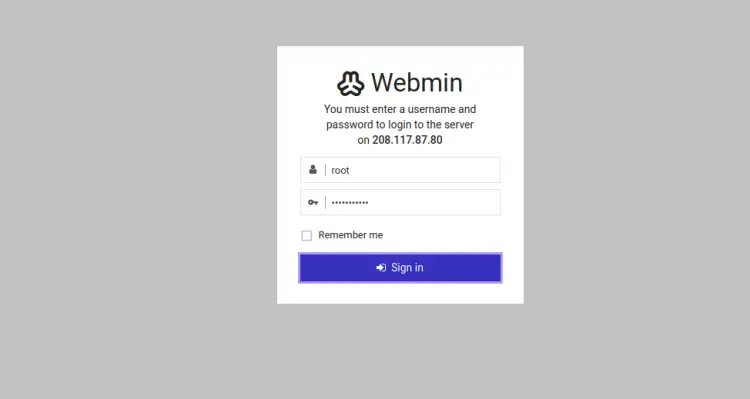 Anmeldung bei Webmin