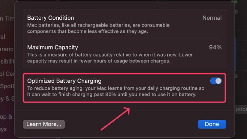 最適化されたバッテリー充電をオンにする