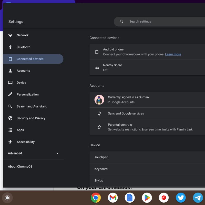 configurações de dispositivos conectados