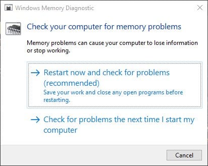 executar teste de diagnóstico de memória