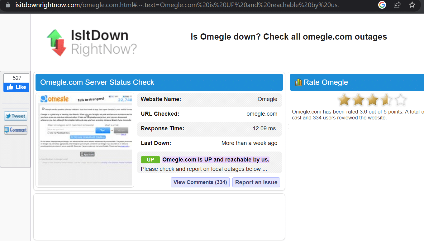 Omegleサーバーがアクティブかどうか確認する