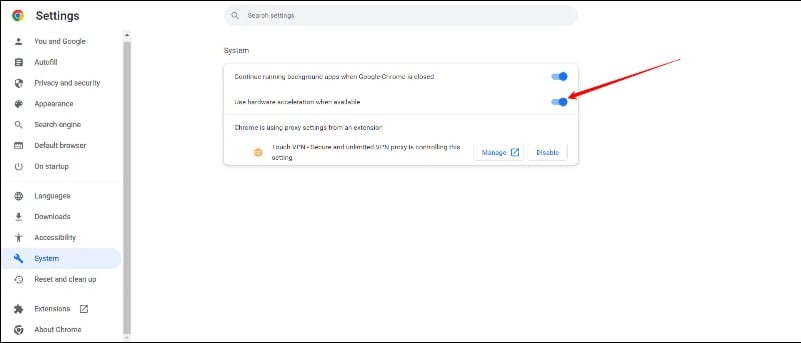 imagen mostrando aceleración por hardware de google chrome