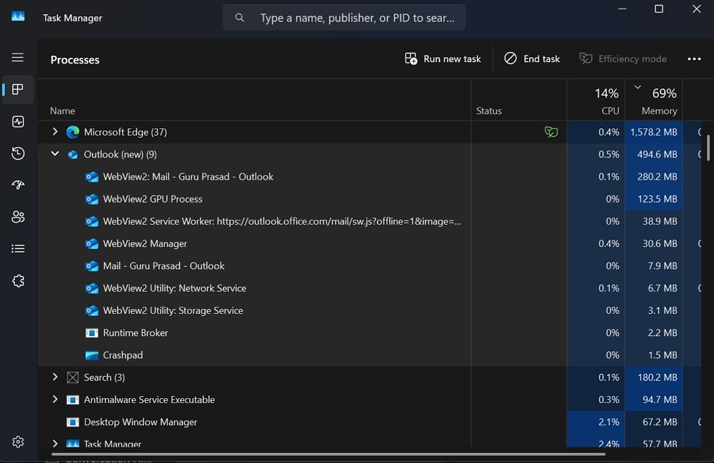 fermer l'application outlook et les processus