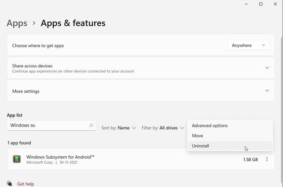 Android-Subsystem für Android deinstallieren