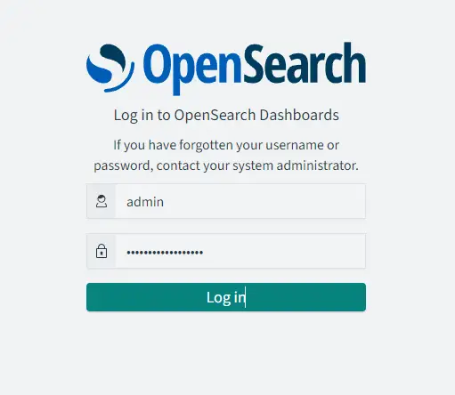 Credenziali di accesso OpenSearch Dashboards