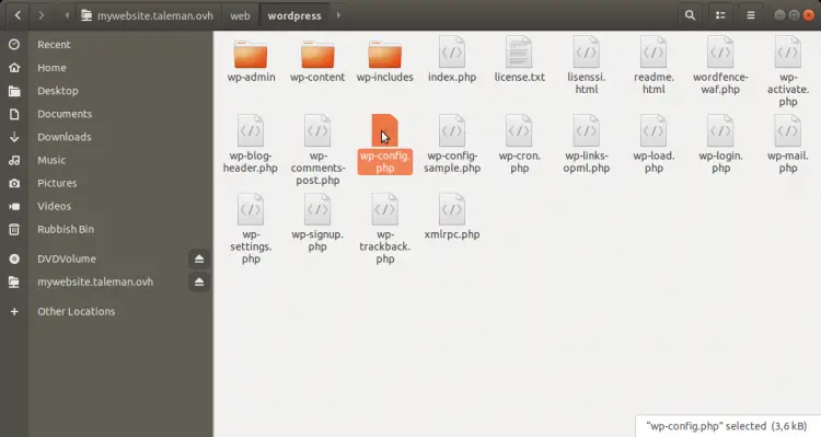 Mostrando i file di WordPress