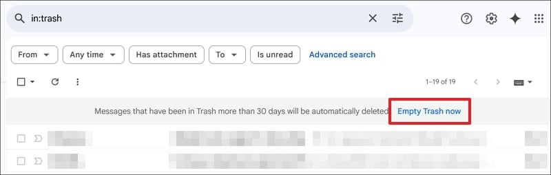 svuota cestino su gmail