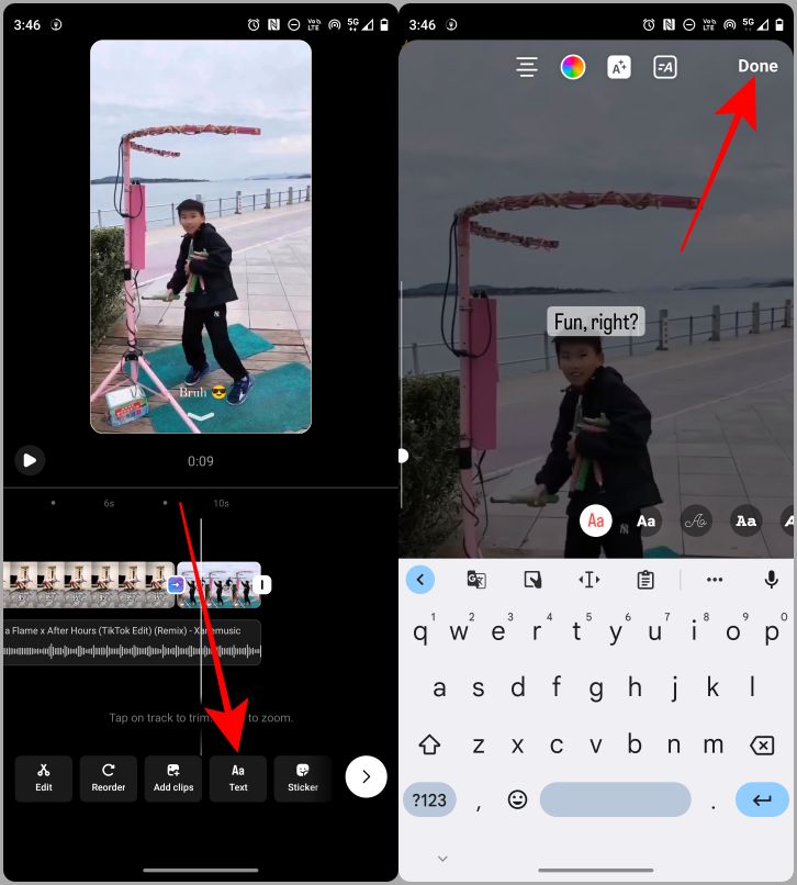 ajout de texte aux reels sur instagram