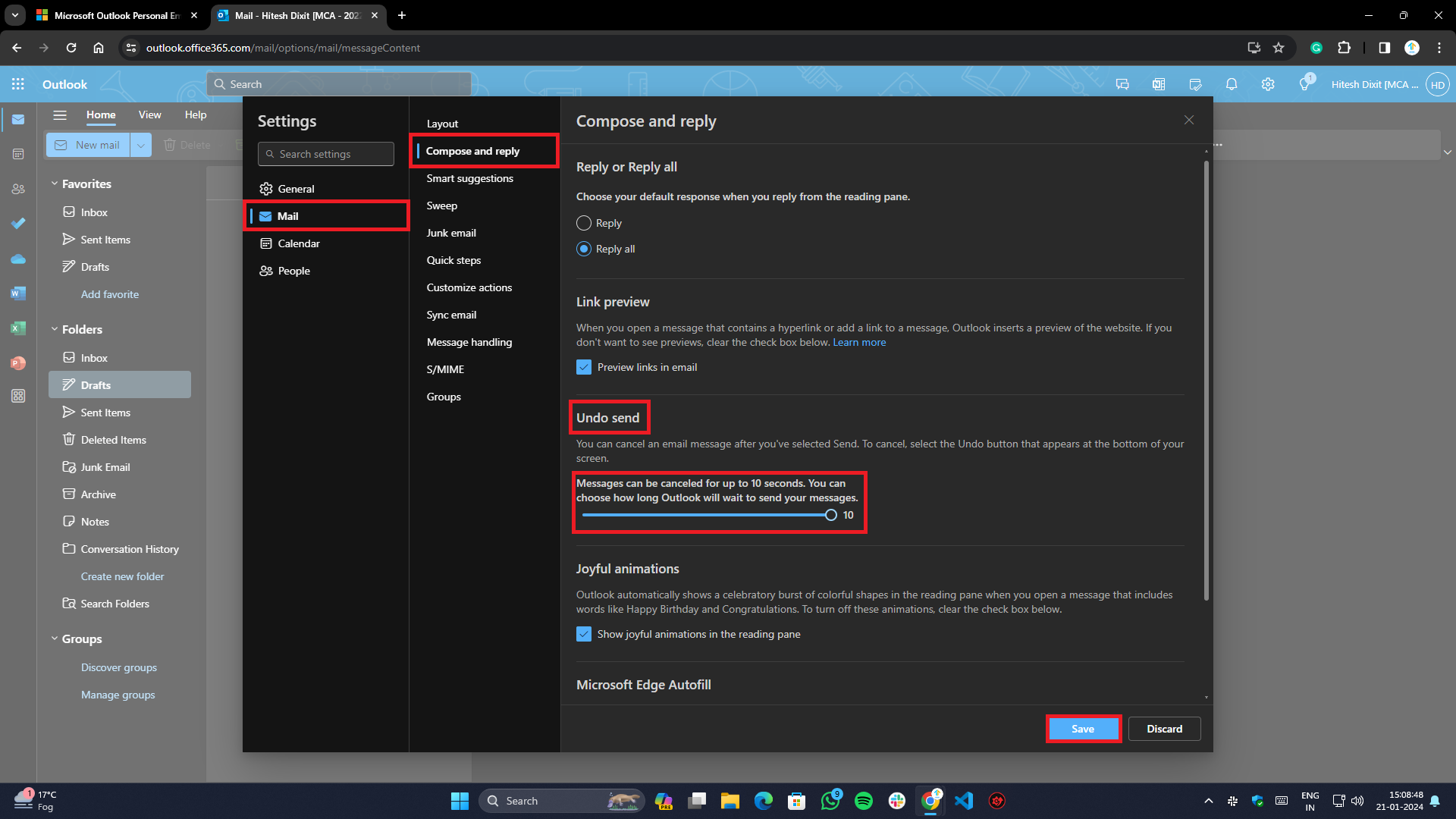 come annullare l'invio di email su outlook e gmail- impostazioni di timeout di annullamento invio di outlook