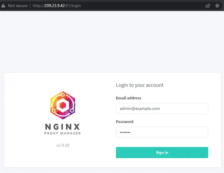 Tela de Login do Nginx Proxy Manager