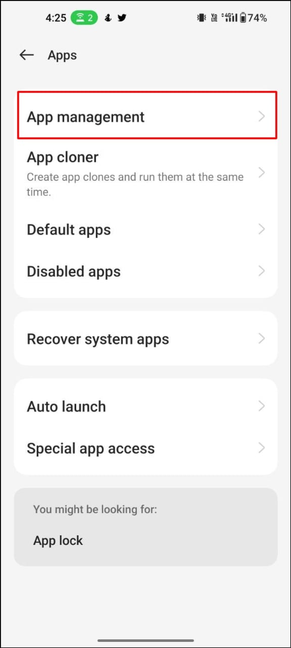 Bild zeigt App-Verwaltung