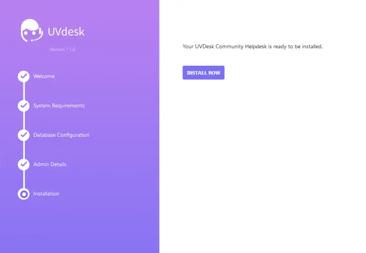 UVDesk Jetzt installieren Bildschirm